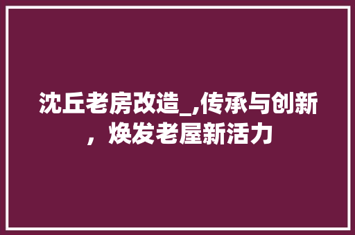 沈丘老房改造_,传承与创新，焕发老屋新活力