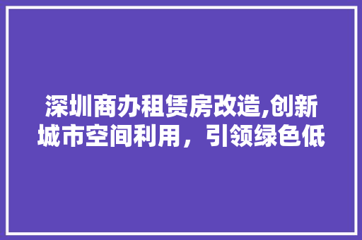 深圳商办租赁房改造,创新城市空间利用，引领绿色低碳发展新潮流