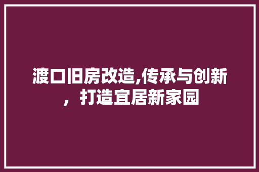 渡口旧房改造,传承与创新，打造宜居新家园