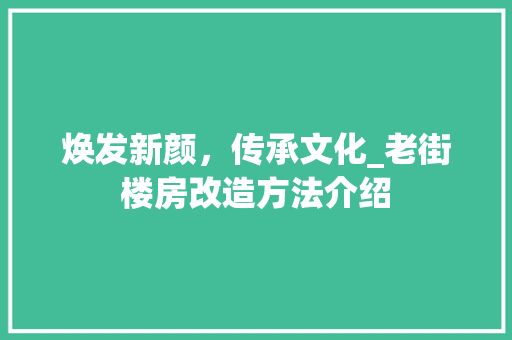 焕发新颜，传承文化_老街楼房改造方法介绍
