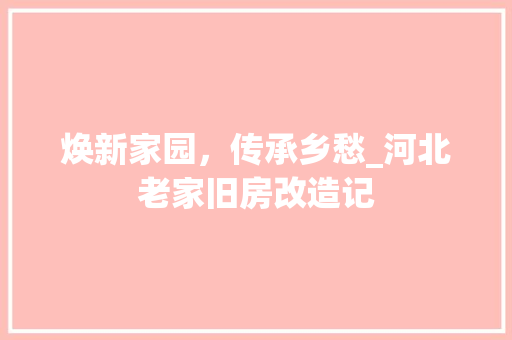 焕新家园，传承乡愁_河北老家旧房改造记
