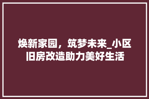 焕新家园，筑梦未来_小区旧房改造助力美好生活