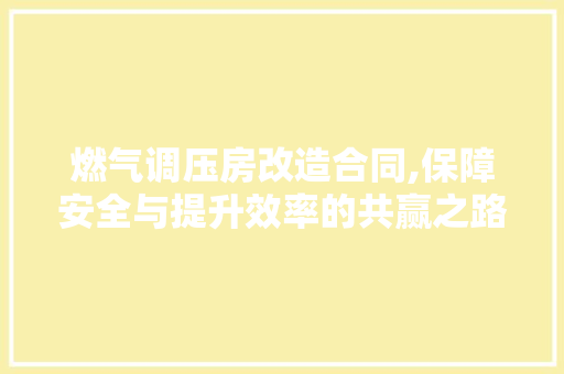 燃气调压房改造合同,保障安全与提升效率的共赢之路
