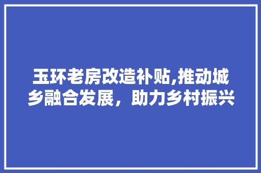 玉环老房改造补贴,推动城乡融合发展，助力乡村振兴