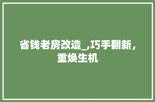 省钱老房改造_,巧手翻新，重焕生机