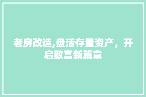 老房改造,盘活存量资产，开启致富新篇章