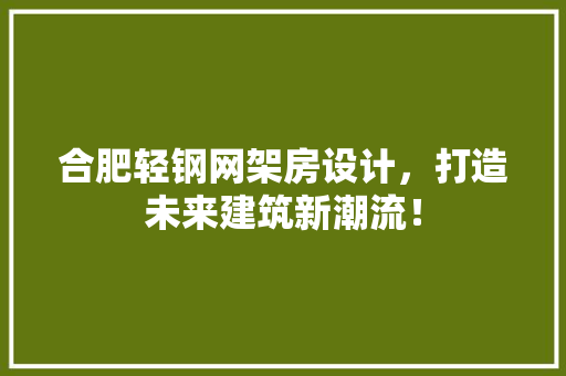合肥轻钢网架房设计，打造未来建筑新潮流！