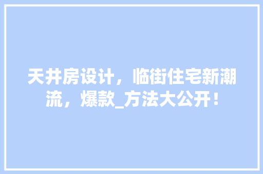 天井房设计，临街住宅新潮流，爆款_方法大公开！