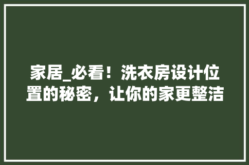 家居_必看！洗衣房设计位置的秘密，让你的家更整洁高效