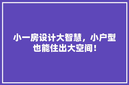 小一房设计大智慧，小户型也能住出大空间！