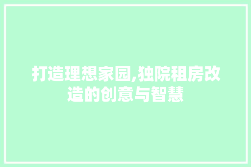 打造理想家园,独院租房改造的创意与智慧