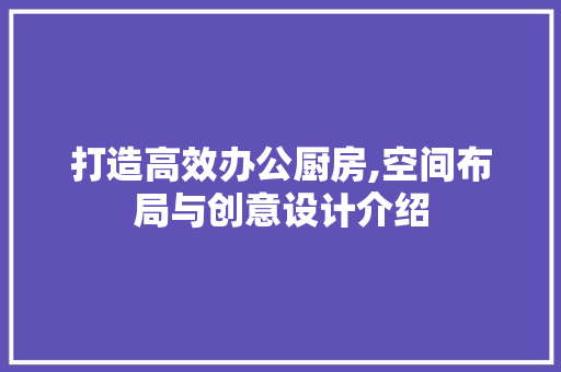 打造高效办公厨房,空间布局与创意设计介绍