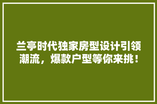兰亭时代独家房型设计引领潮流，爆款户型等你来挑！