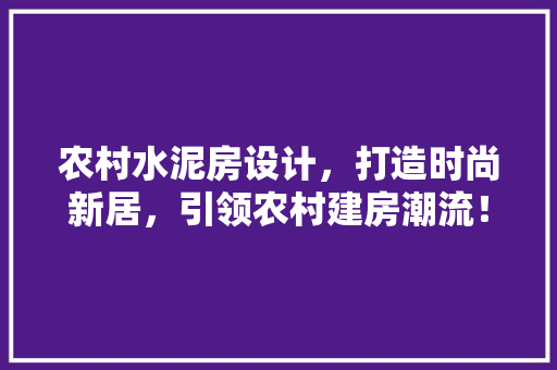 农村水泥房设计，打造时尚新居，引领农村建房潮流！
