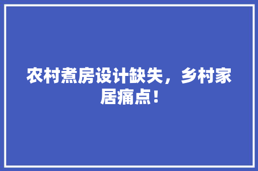 农村煮房设计缺失，乡村家居痛点！