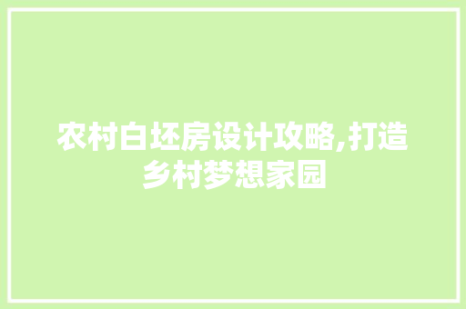 农村白坯房设计攻略,打造乡村梦想家园