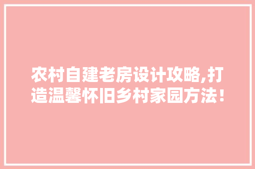 农村自建老房设计攻略,打造温馨怀旧乡村家园方法！