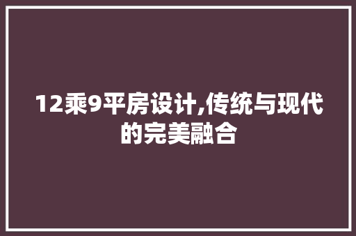 12乘9平房设计,传统与现代的完美融合