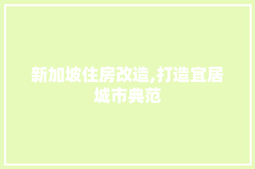 新加坡住房改造,打造宜居城市典范