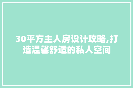 30平方主人房设计攻略,打造温馨舒适的私人空间