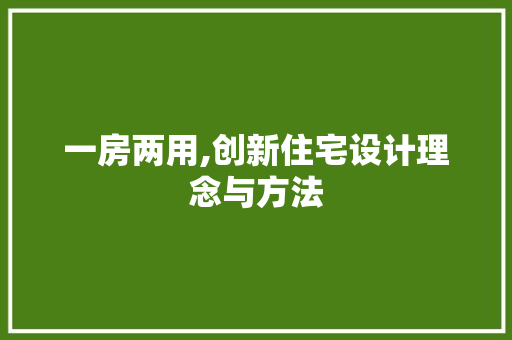 一房两用,创新住宅设计理念与方法