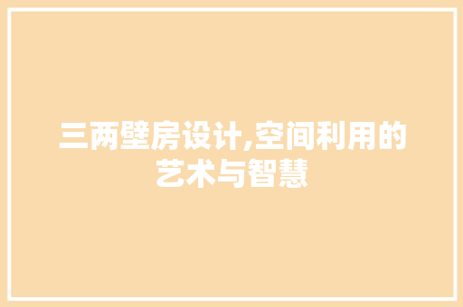 三两壁房设计,空间利用的艺术与智慧