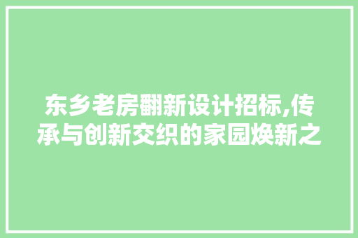 东乡老房翻新设计招标,传承与创新交织的家园焕新之旅