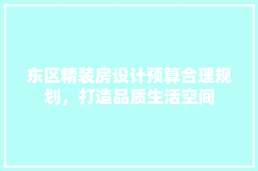 东区精装房设计预算合理规划，打造品质生活空间