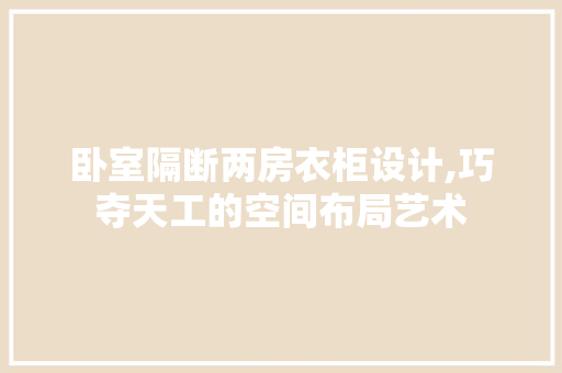 卧室隔断两房衣柜设计,巧夺天工的空间布局艺术