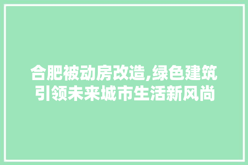 合肥被动房改造,绿色建筑引领未来城市生活新风尚