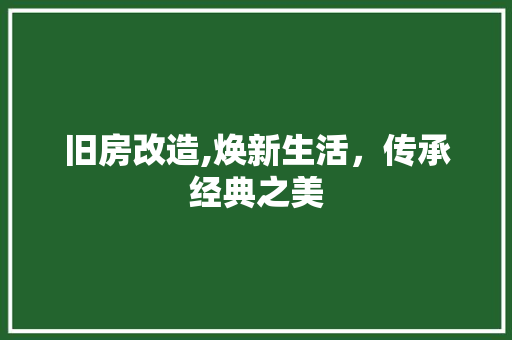 旧房改造,焕新生活，传承经典之美