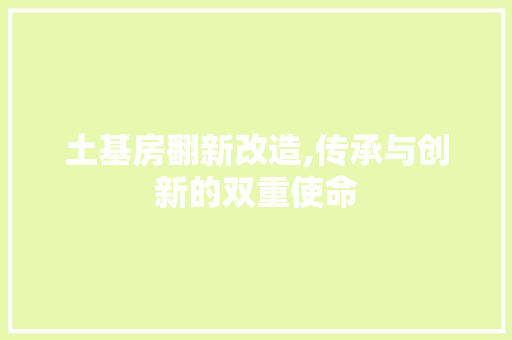 土基房翻新改造,传承与创新的双重使命