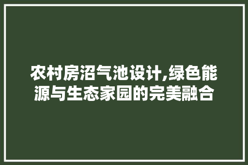 农村房沼气池设计,绿色能源与生态家园的完美融合