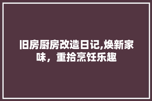 旧房厨房改造日记,焕新家味，重拾烹饪乐趣