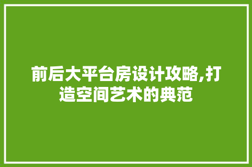 前后大平台房设计攻略,打造空间艺术的典范