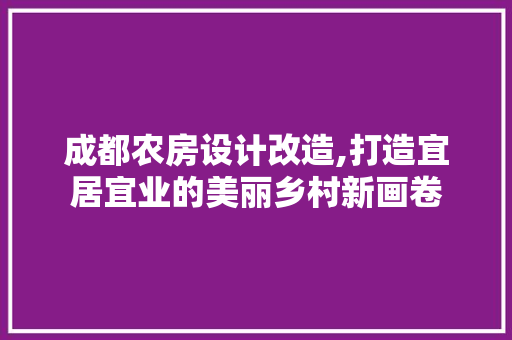成都农房设计改造,打造宜居宜业的美丽乡村新画卷