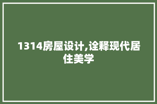 1314房屋设计,诠释现代居住美学