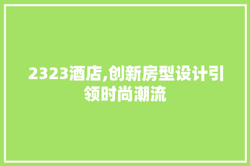 2323酒店,创新房型设计引领时尚潮流