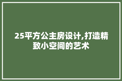 25平方公主房设计,打造精致小空间的艺术