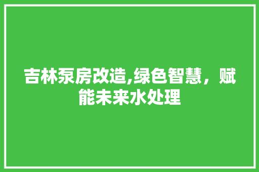 吉林泵房改造,绿色智慧，赋能未来水处理
