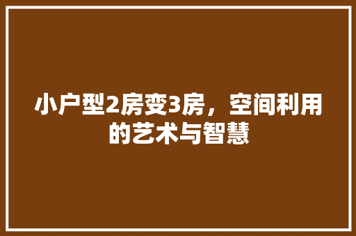 小户型2房变3房，空间利用的艺术与智慧