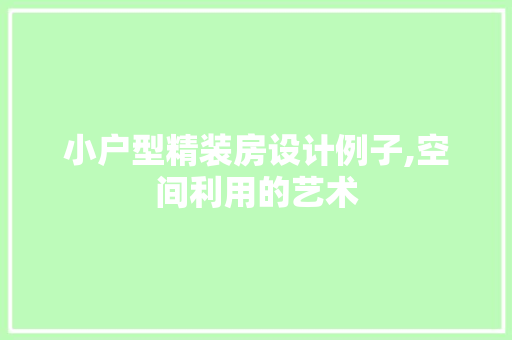 小户型精装房设计例子,空间利用的艺术