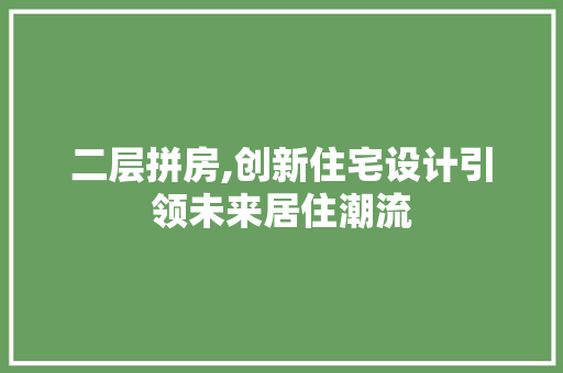 二层拼房,创新住宅设计引领未来居住潮流