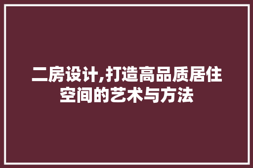 二房设计,打造高品质居住空间的艺术与方法