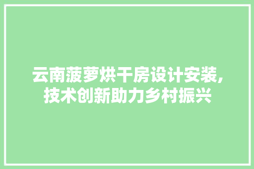 云南菠萝烘干房设计安装,技术创新助力乡村振兴
