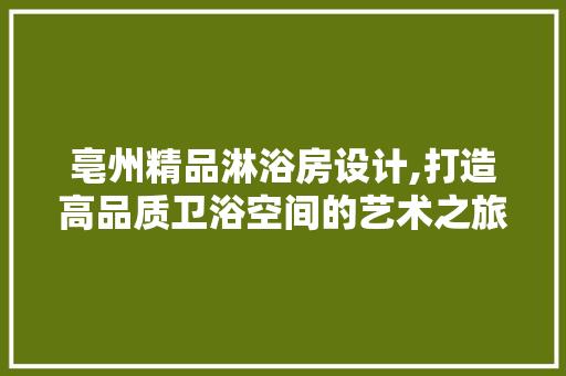 亳州精品淋浴房设计,打造高品质卫浴空间的艺术之旅