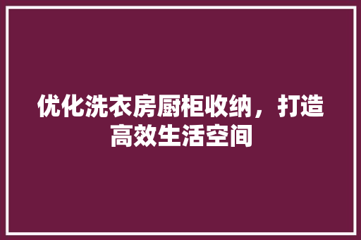 优化洗衣房厨柜收纳，打造高效生活空间