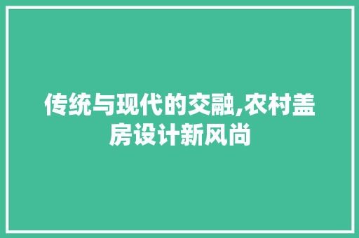 传统与现代的交融,农村盖房设计新风尚