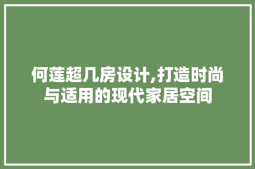 何莲超几房设计,打造时尚与适用的现代家居空间