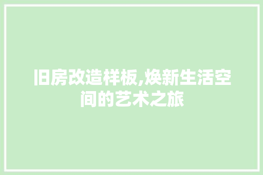 旧房改造样板,焕新生活空间的艺术之旅